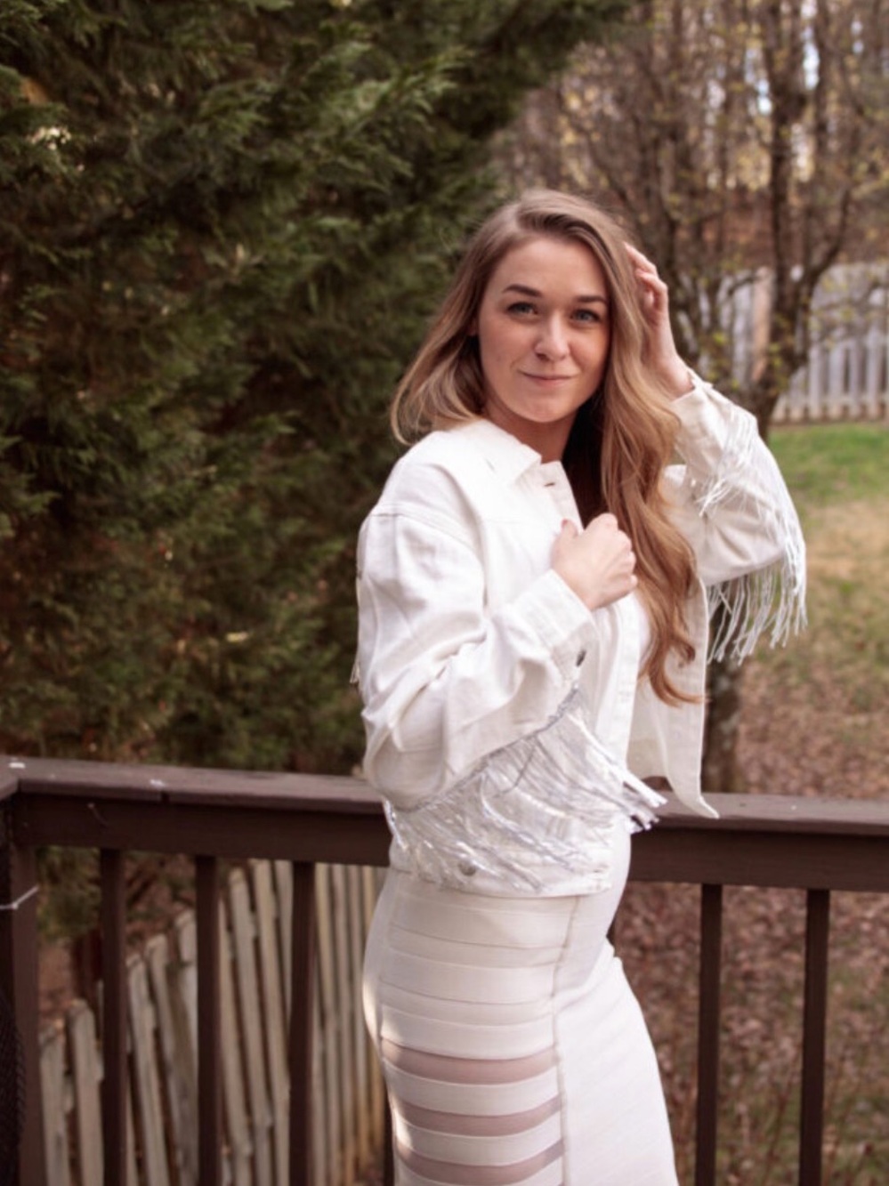 Sequin Fringe White Denim Jacket - Picture 9 of 12